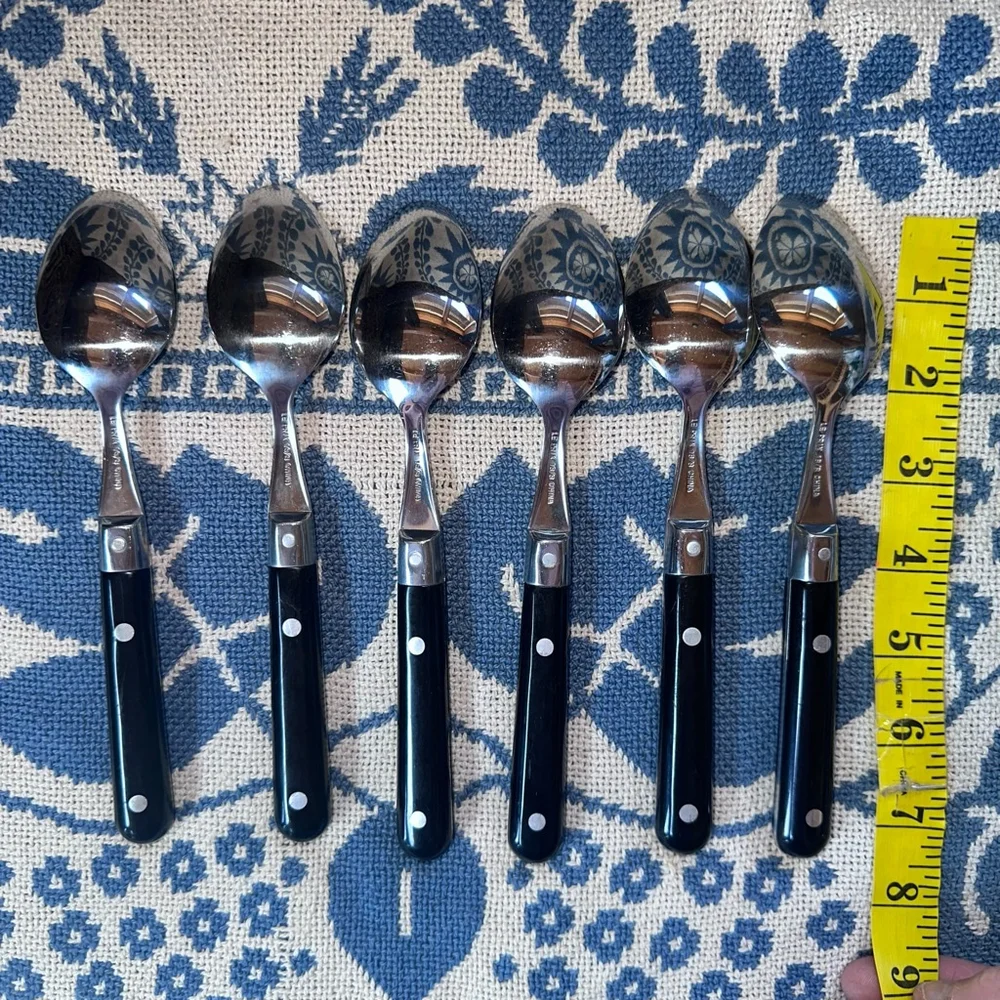 Vintage Le Prix Dinner Tablespoons Black Handle Flatware Stainless 18/8 Set 6